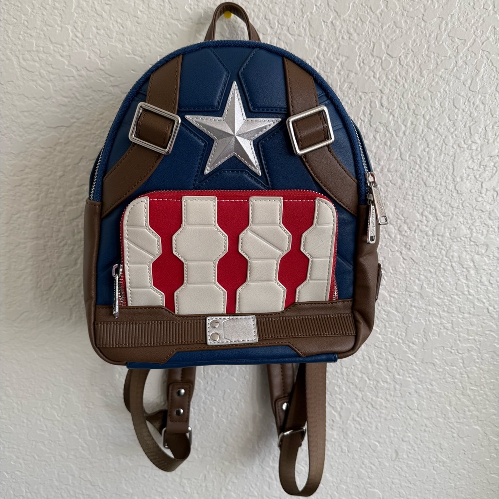 RARE Loungefly Marvel Captain America Cosplay Mini Backpack Avengers Shield Bag - Picture 2 of 12